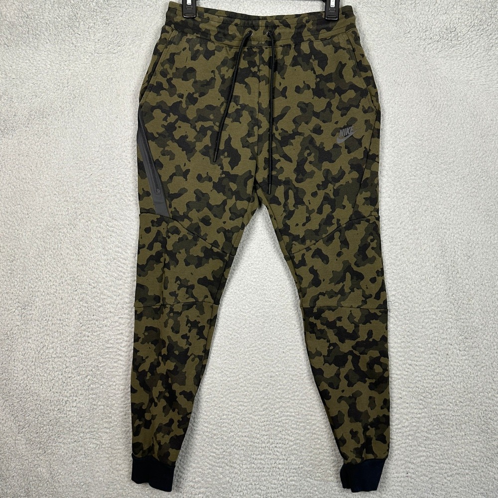 Nike Pants Mens Small Tech Fleece Olive Green Camo Tapered Joggers Sweatpants